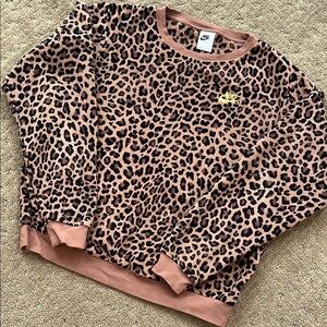 Nike Brown and Black Crew Neck Leopard Sweatshirt